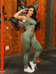 Conjunto Esportiva Academia Yoga Levanta Bumbum Sem Costura Cintura Alta